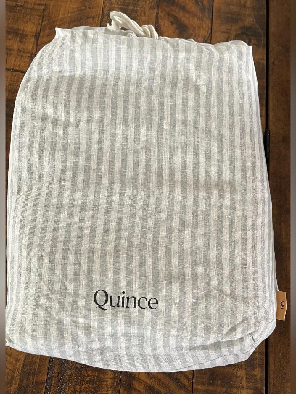 NWOT Quince European Linen Stripe Duvet Cover Set, Twin (Mist/White)